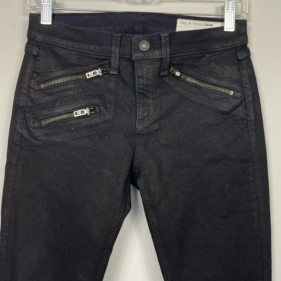 Rag & Bone Costed Skinny Moto Biker Jeans Zip Ankle Pockets Blue Black Low Rise - Picture 4 of 14